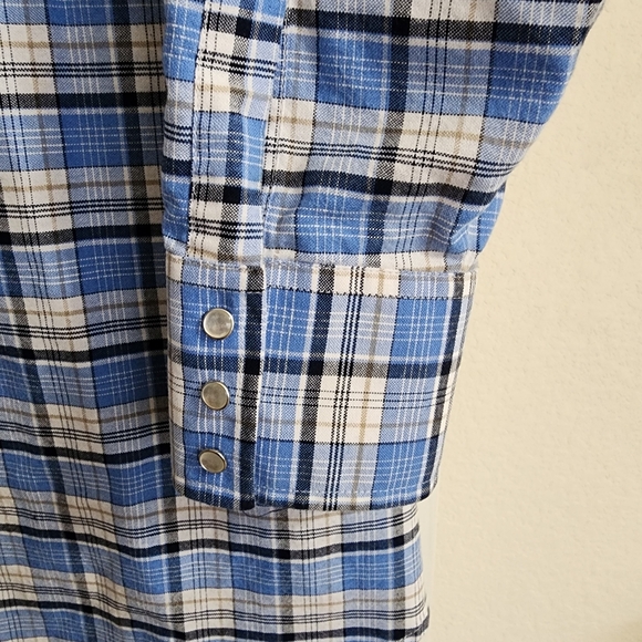 Ely Cattleman Blue Plaid Western Pearl Snap Wrinkle Resistant Shirt Men’s Big 4X - Picture 9 of 13